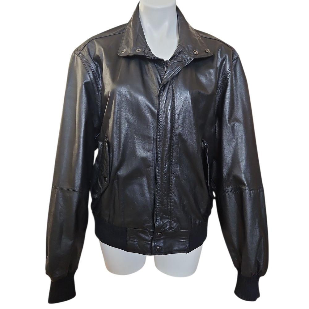 Members Only Vintage Black Leather Bomber Jacket